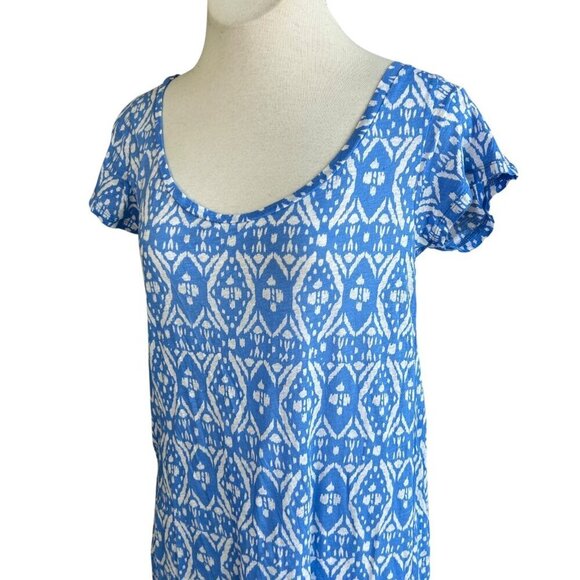J. Crew Cornflower Blue Ikat Print Scoop Neck Lightweight Dress Size Large - Picture 4 of 9